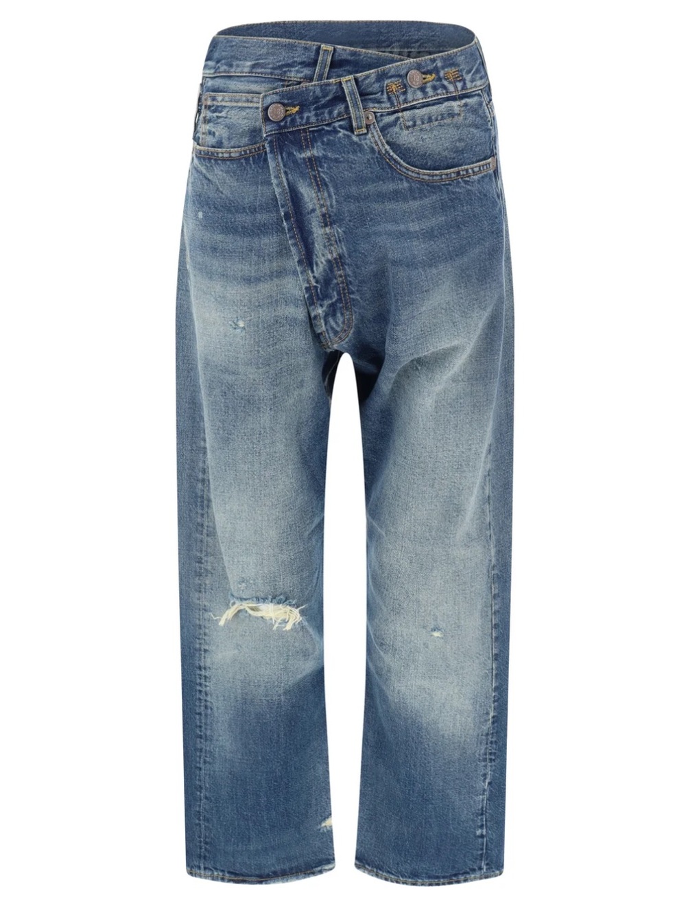 R13 Cross Over Jean Garnet Blue Distressed Italian Designer Women Jeans Size 25